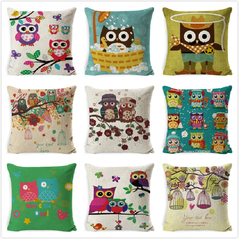 Красивая цветная с принтом Сова Мультяшные герои хлопковые льняная Подушка Авто