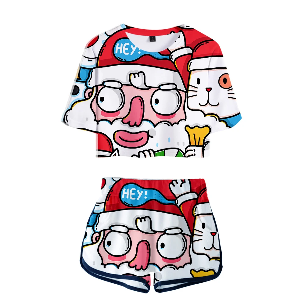 

Happy Merry Christmas Two Pieces set Crop tops shorts Summer Two Pieces sets Women Sexy Fashion Sport Suit Crop tops shorts
