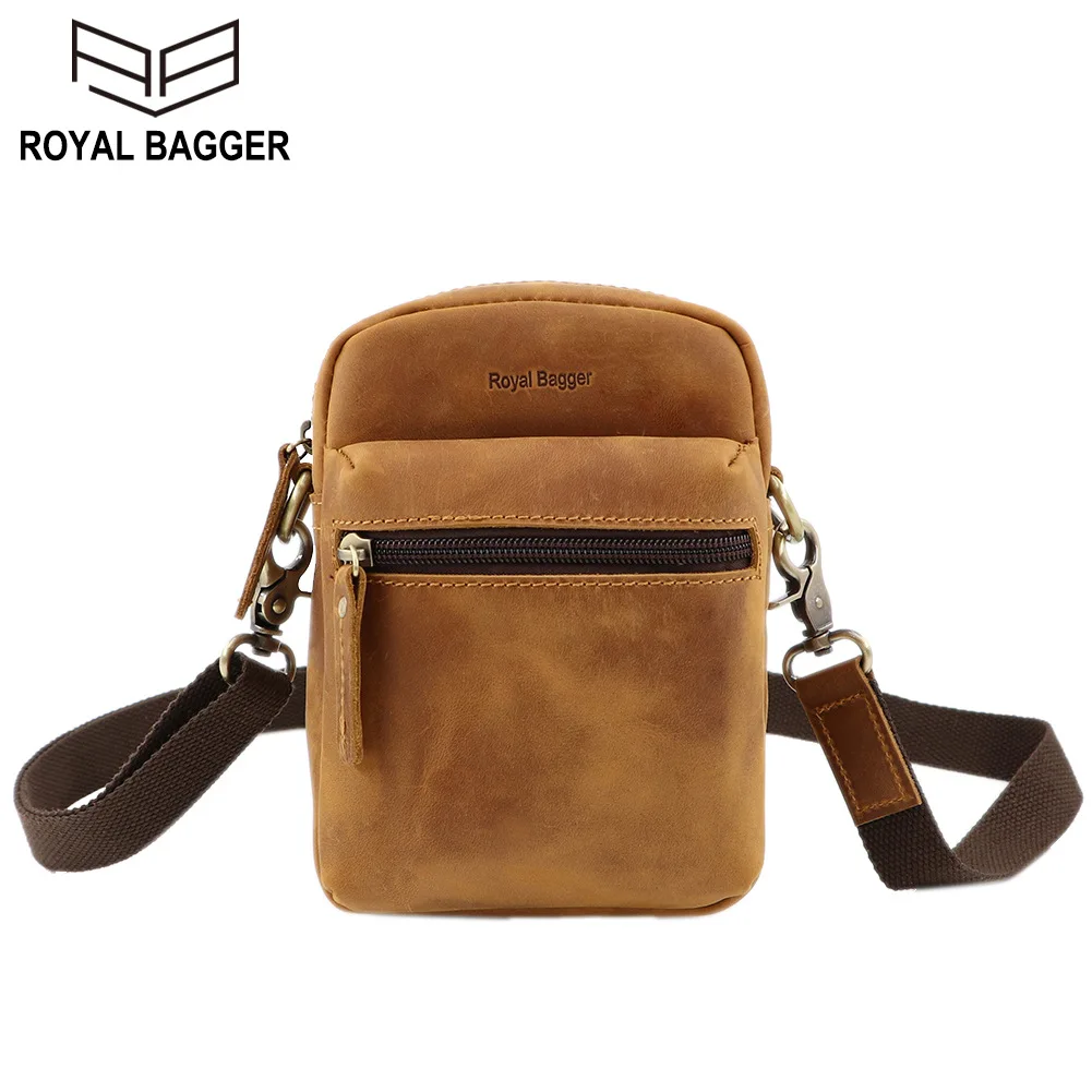 

Royal Bagger Small Shoulder Bag for Men Crazy Horse Leather Sling Messenger Bags Man Genuine Cow Leather Waist Pack Retro Sports