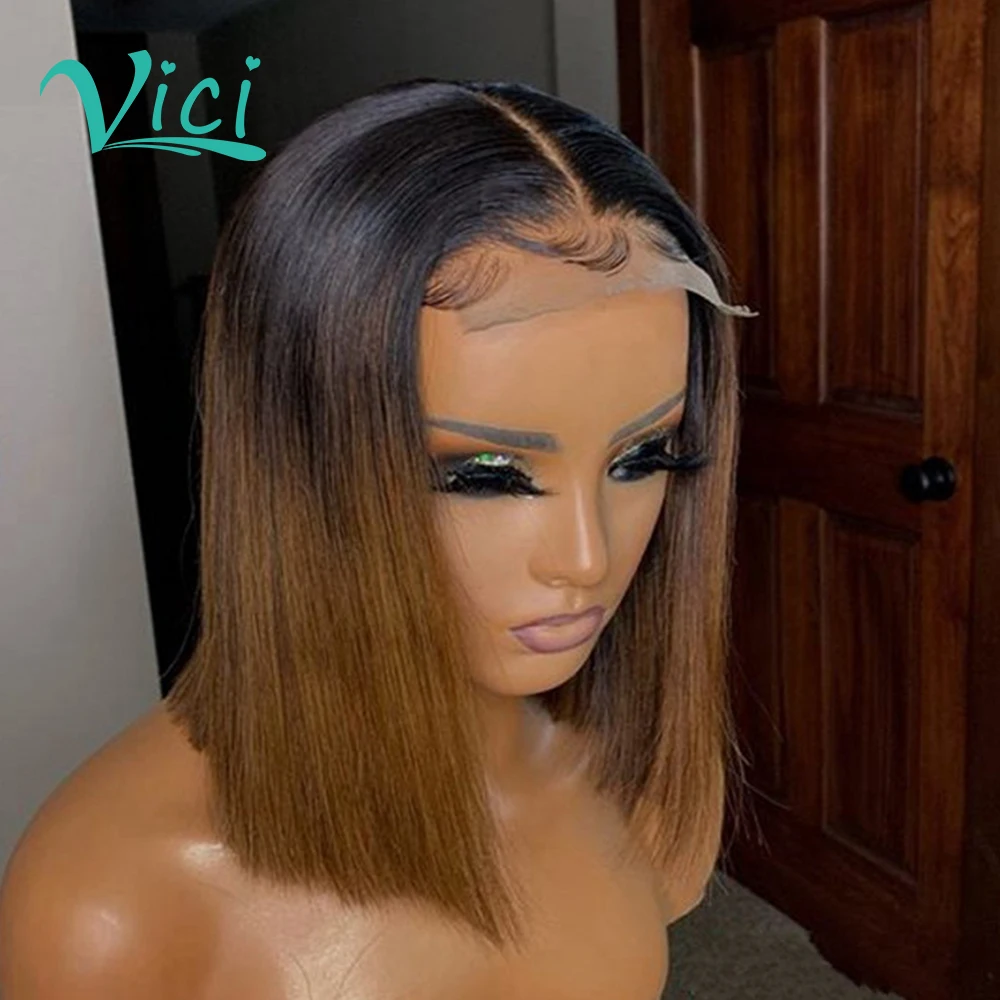 1b 27 Омбре человеческие волосы парик Боб фронта шнурка для черных женщин Pixie Cut с