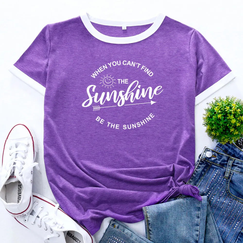 

Be The Sunshine Tee Shirt Womens Colorblock Crewneck Short Shleeve Cotton Blend Summer T-shirts Graphic Tees Female Print Top
