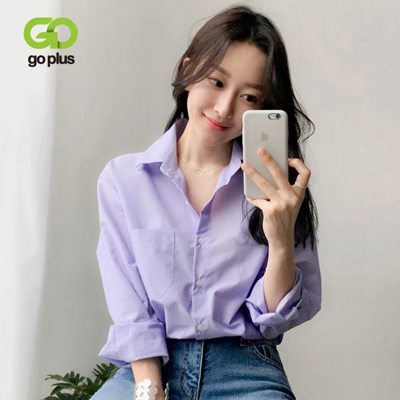 GOPLUS/Весенняя женская блузка Весенняя рубашка в полоску с длинным рукавом