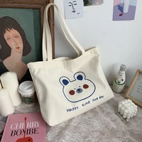 All-match Large Capacity Ladies Casual Tote Cute Bear Canvas Women Shoulder Bags Girls Student Eco-friendly Shopping Handbags