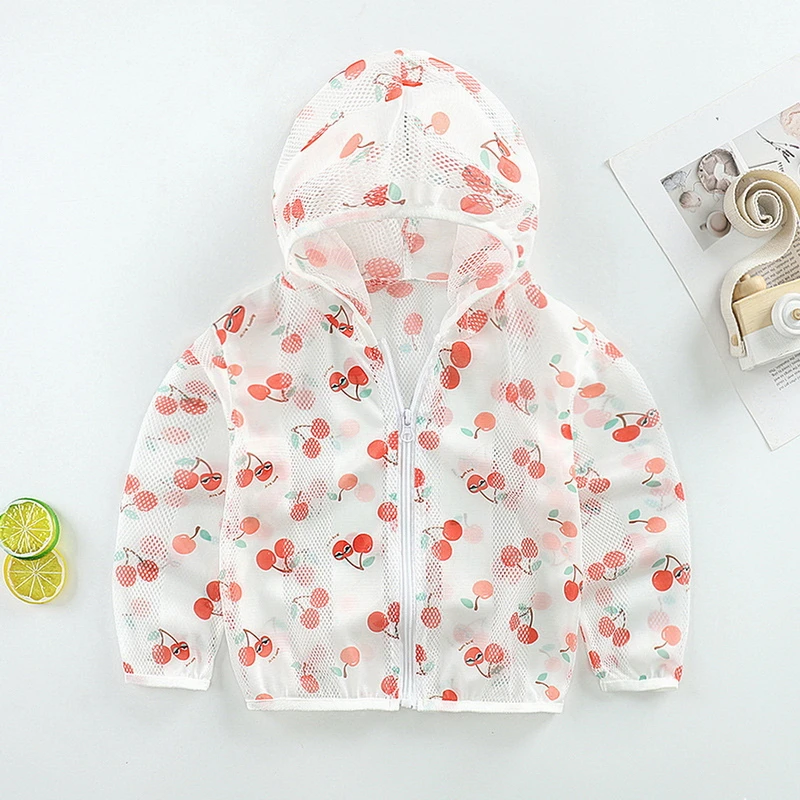

Girls Sun-protective Top Cute Print Hoodies Breathing Coat Zipper Jacket Thin Outerwear