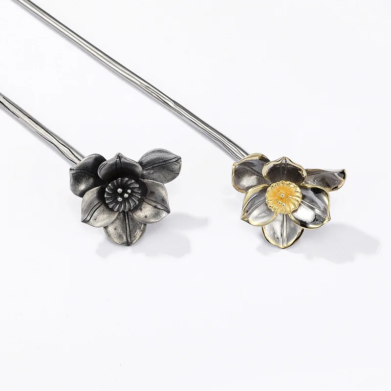 Заколки для волос в виде лотоса из стерлингового серебра 925 пробы китайская