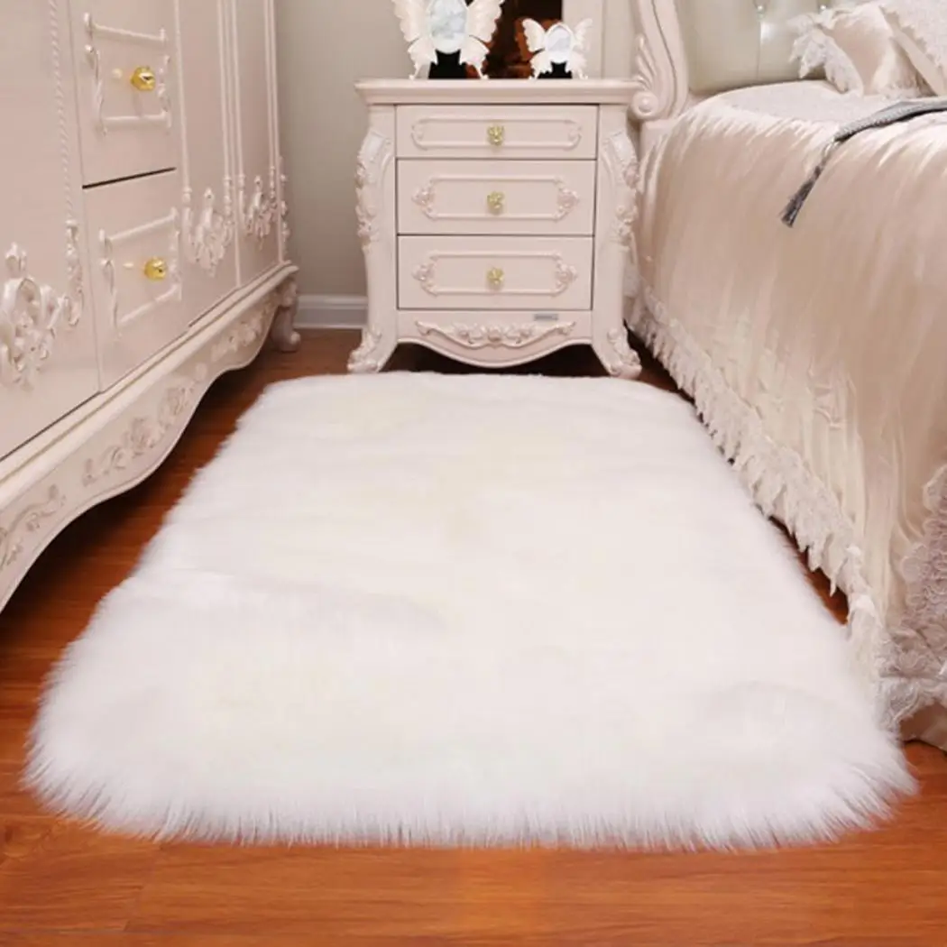 

Soft Plush Sheepskin Bedroom Carpet Imitation Wool Pad Long Hair Bedside Mat Sofa Cushion ​White Rugs Living Room Fur Carpet