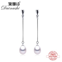 100 genuine pearl earrings for women high quality 925 sterling silver long earrings freshwater pearl jewelry gift box e001