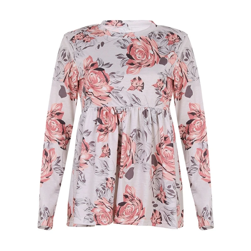 

Women Flower Printing Long Sleeve Round Neck T-Shirt Casual Loose Tops Pullover Ladies Fashion Clothing