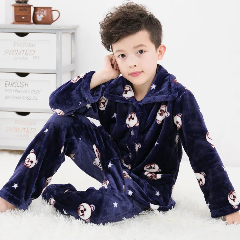 Kids Pajamas Одежда для девочек и мальчиков; сезон осень-зима; фланелевые пижамы для девочек; детские пижамы; одежда для сна для мальчиков; одежда для сна из кораллового флиса; комплект домашней одежды - Цвет: Kids Pajamas