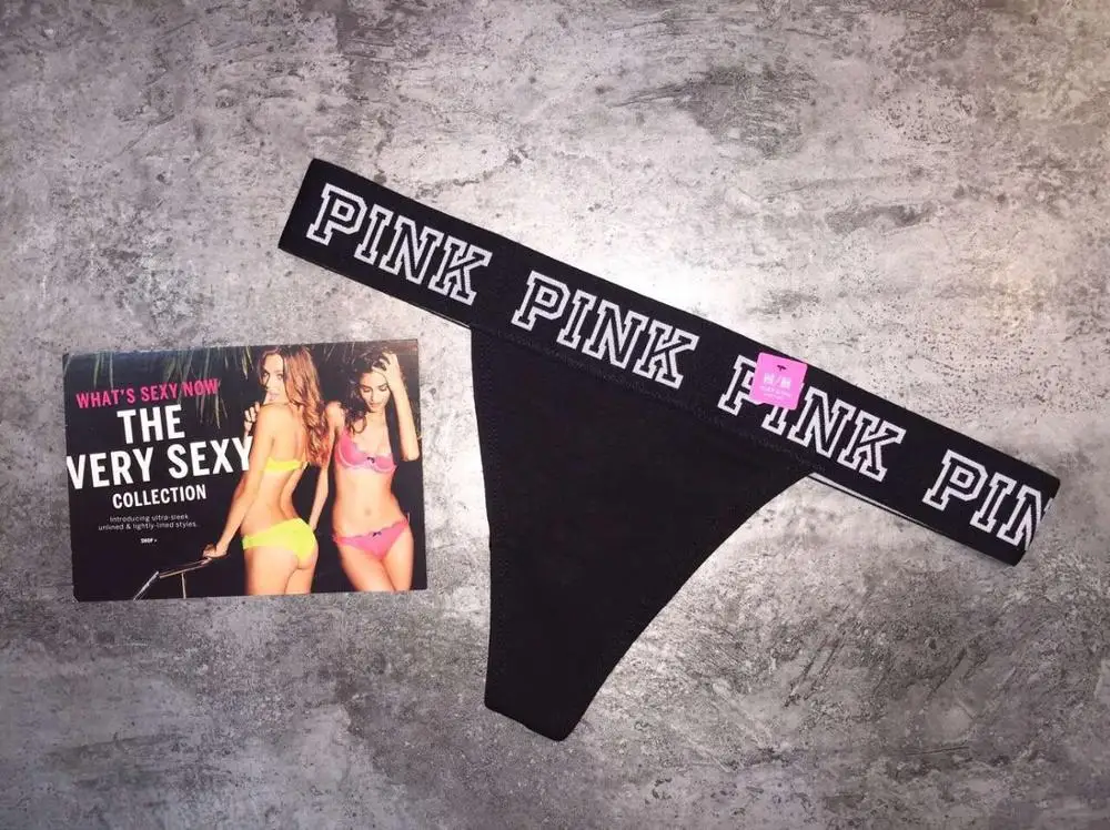 

Pink Pure cotton fabrics wide-edged letters Ladies Sexy low-waist triangle T-pants Pink