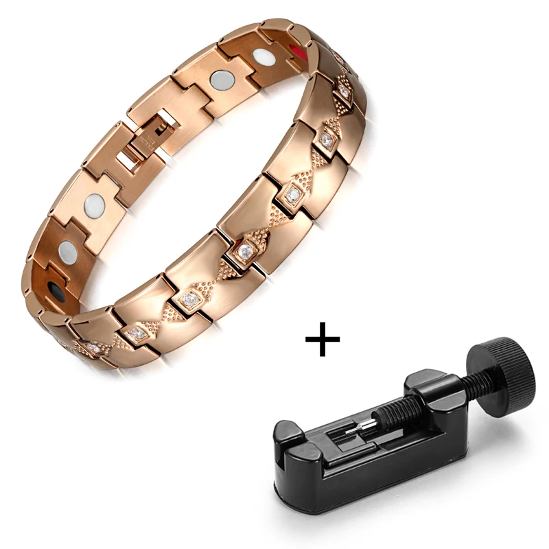 Rose gold with tool Rainso, модный стиль, нержавеющая сталь, магнитный, 4 в 1, Био энергия, забота о здоровье, золотой циркон, браслеты и браслеты для женщин, хорошее ювелирное изделие - Окраска металла: Rose gold with tool