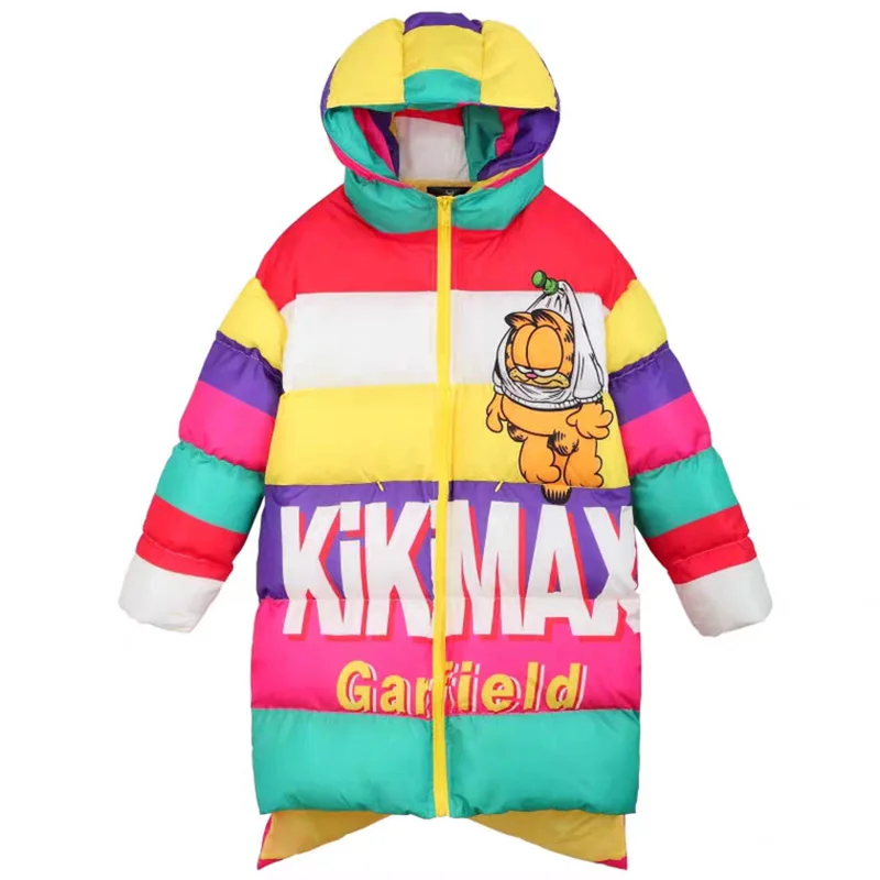 2019 Зимние Модные женские теплые пальто с капюшоном Длинные парки мультяшным