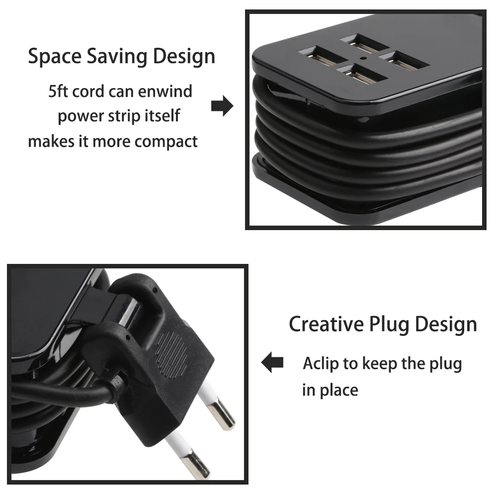 eu plug power strip with extension cable electrical sockets with 4 usb ports for home office iphone mobile phones tablets free global shipping