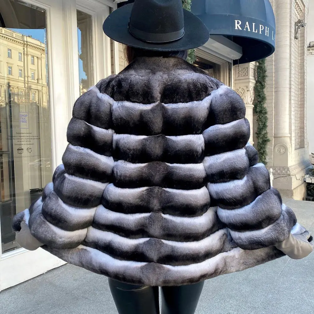 Winter Women Natural Rex Rabbit Fur Coat Stand Collat 2022 New Trendy Woman High Street Full Pelt Genuine Rex Rabbit Fur Jacket