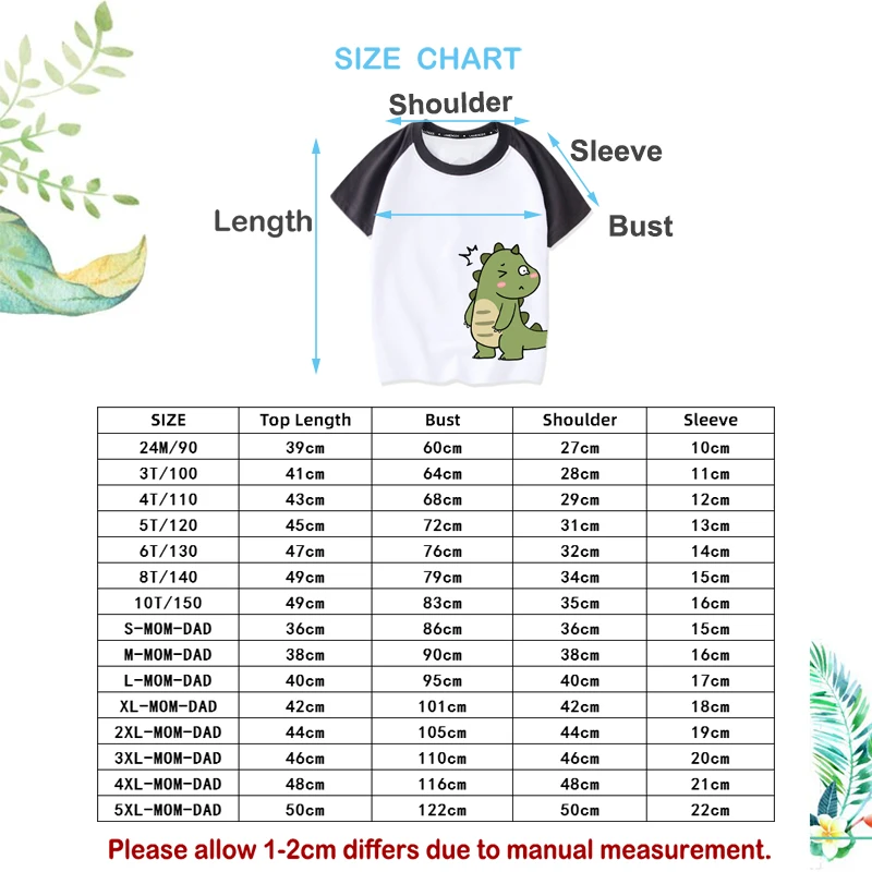 

Mother Father Kids Summer T-shirts 2021 New Family Look Parent-child Short Sleeves Dinosaur Printed Soft Cotton Cartoon Top