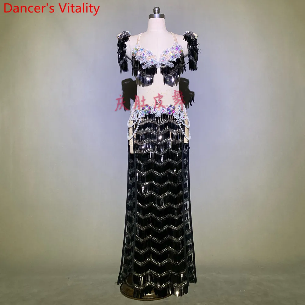 

Women Belly Dance Competition Outfits Customized Bra Sequin Tassel Skirt Belt Oriental Indian Drum Dancing Performance Costume