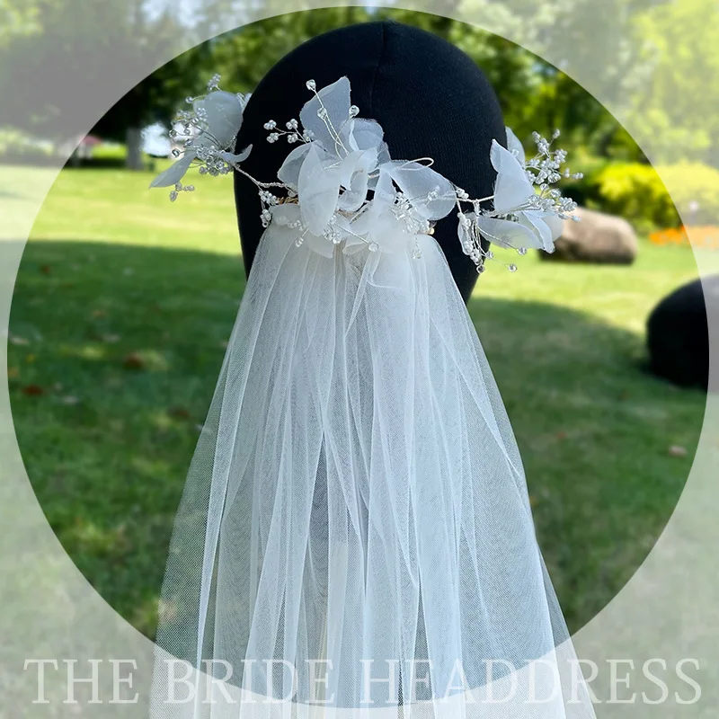 

New Arrive Cut Edge Headbands White Long Bridal Veils Lace Beaded Floral Pearls Wedding Veils tocados para el pelo de mujer para