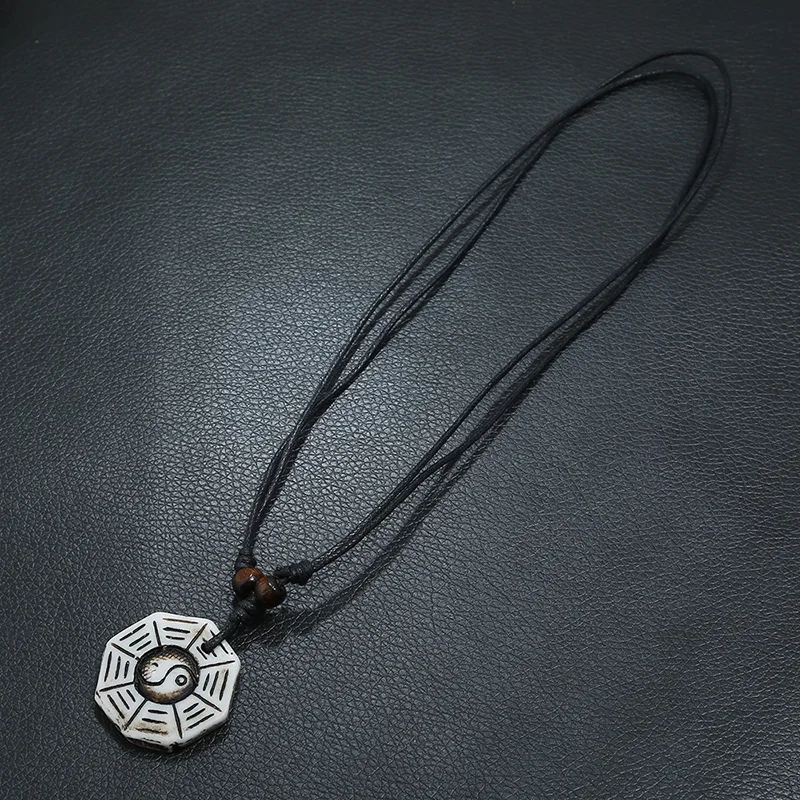 Пара Ожерелья Китайский Тай Чи сплетен отогнать невезение Шарм Кожаный