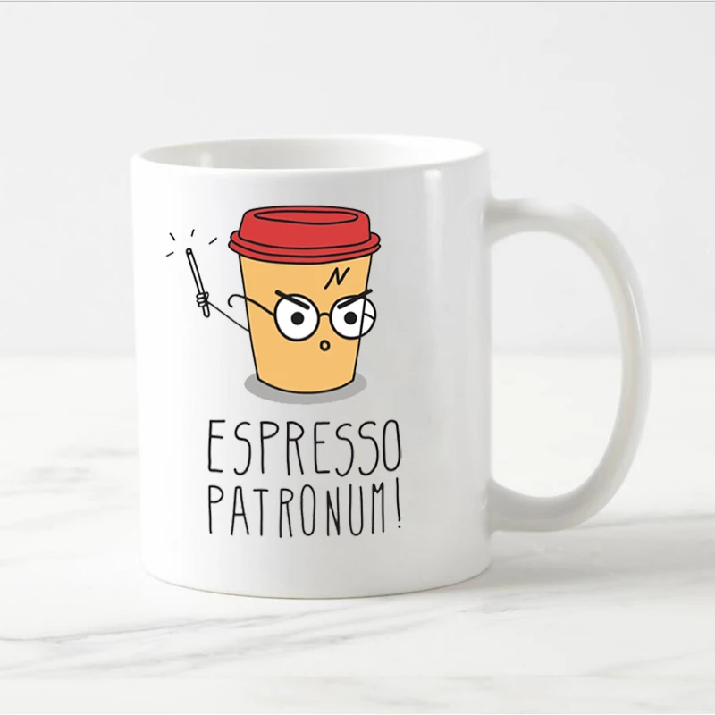 Drop shipping Espresso Patronum Harry Funny Cartoon Ceramic white Mug Tea Cups Two Sides 11OZ Ron with you | Дом и сад