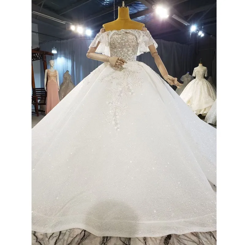 

Romantic Lace Wedding Dress 2021 Crystals Appliqued Sequined Ball Gown Bride Dresses Long Customized Wedding Gowns Real Photos