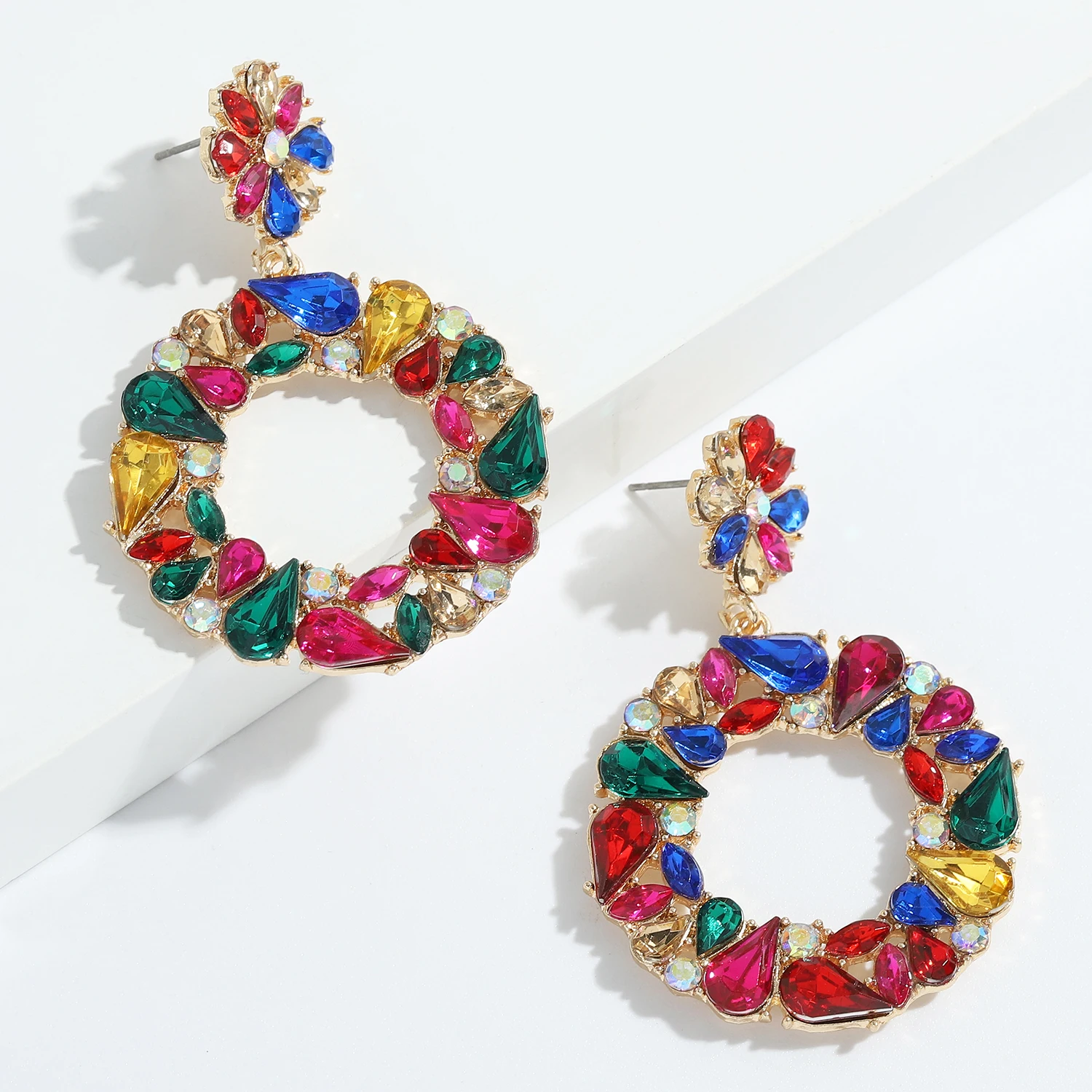 

Dvacaman New Design Geometric Round Colorful Full Rhinestone Dangle Drop Earrings High Quality Crystal Jewelry for Women Brincos