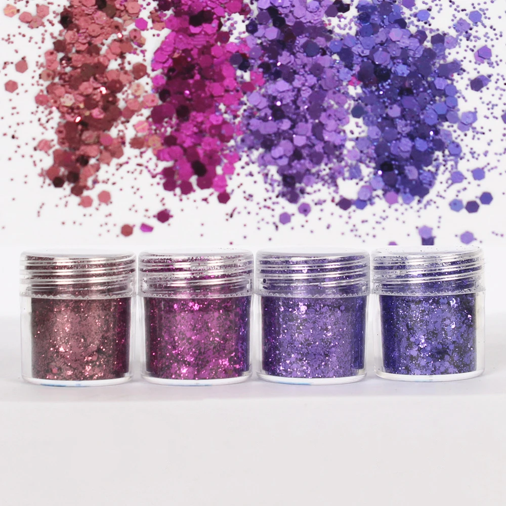 

4pots Resin Mold Filling Materials Purple Blue Shinning Glitter Sequin Mixed Set For Diy Resin Crafts Silicone Mold Art Pigment