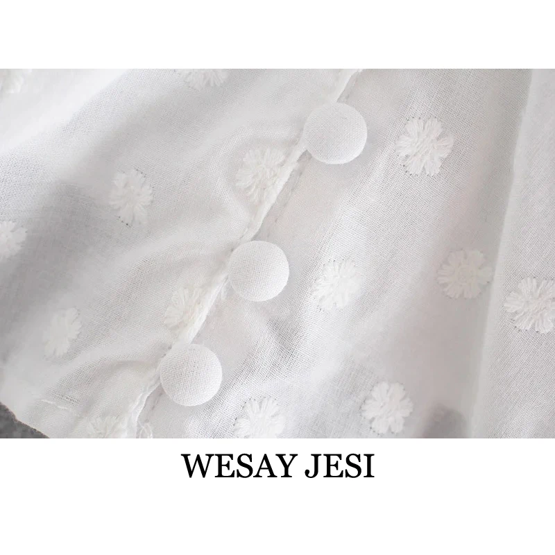 

WESAY JESI 2021 Summer Women's Blouse Sexy Shoulder Straps Cotton Embroidered Long Sleeve One Shoulder Fashion Retro Daily Wear
