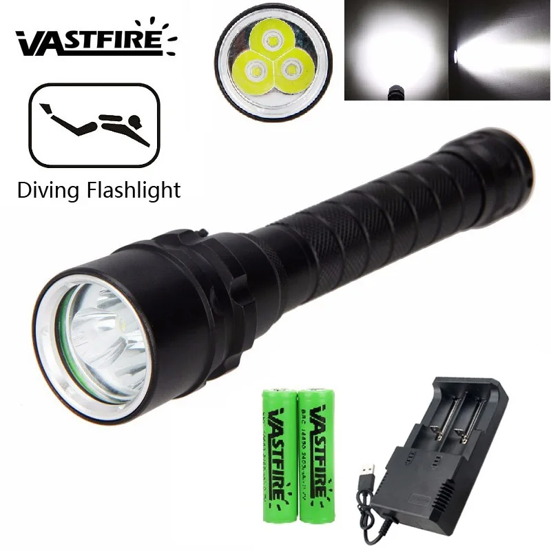 

Diving flashlight Waterproof Underwater 100m Scuba Diver Torch Aluminum Adjust Brightness Diving Lantern Light for 18650