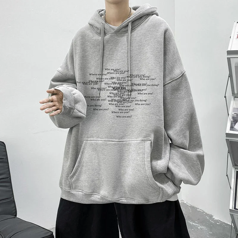 Мужской свитер с капюшоном черный плюшевый топ буквами Повседневная Уличная