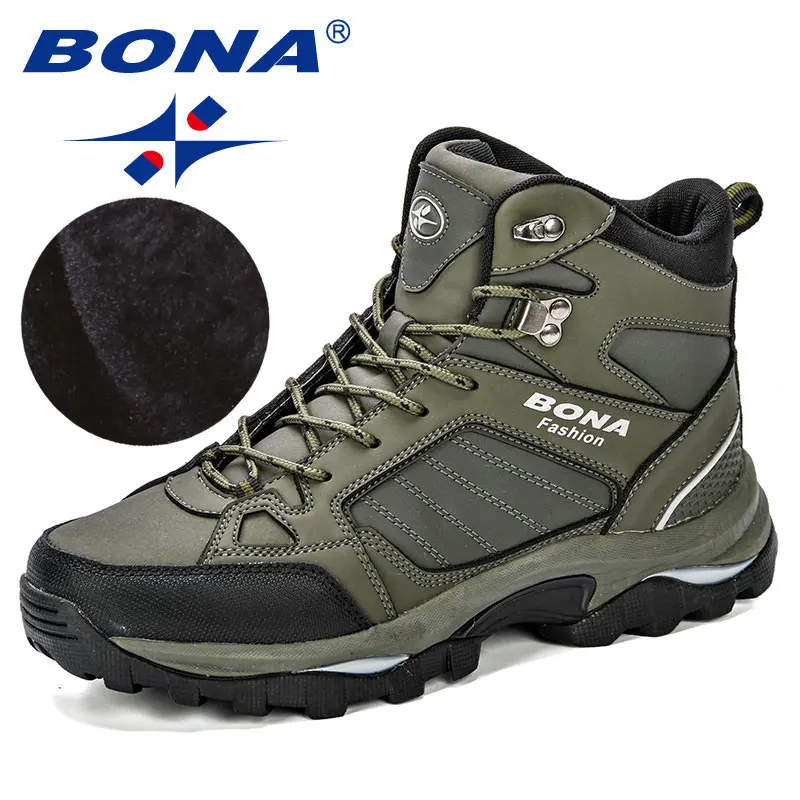 BONA New Men Winter Running Boots Anti-Skidding Leather Sneakers Comfy Man Short Plush Snow Boots Durable Outsole Sports Shoes