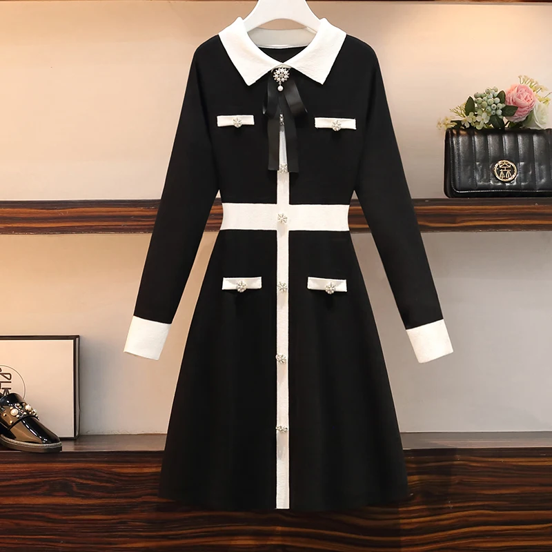 Элегантное женское шикарное вязаное платье на пуговицах с бисером Осеннее