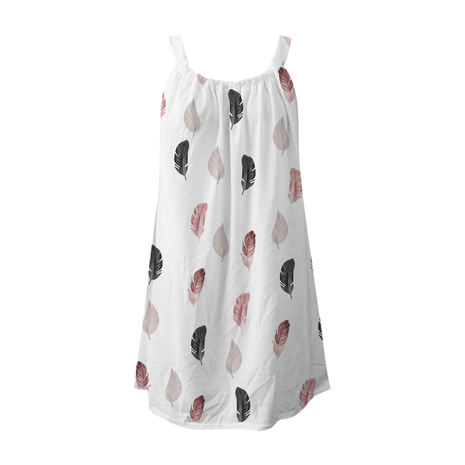 

2021 Summer Hot Sale Feather Short Beach Dress Women'S Fashion Sexy Sleeveless Cute Cartoon Print Hem Loose Beach Dress Holiday