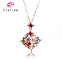 new colorful flower square crystal tassel long necklace temperament lady pendant dress accessories sweater necklace xmas present