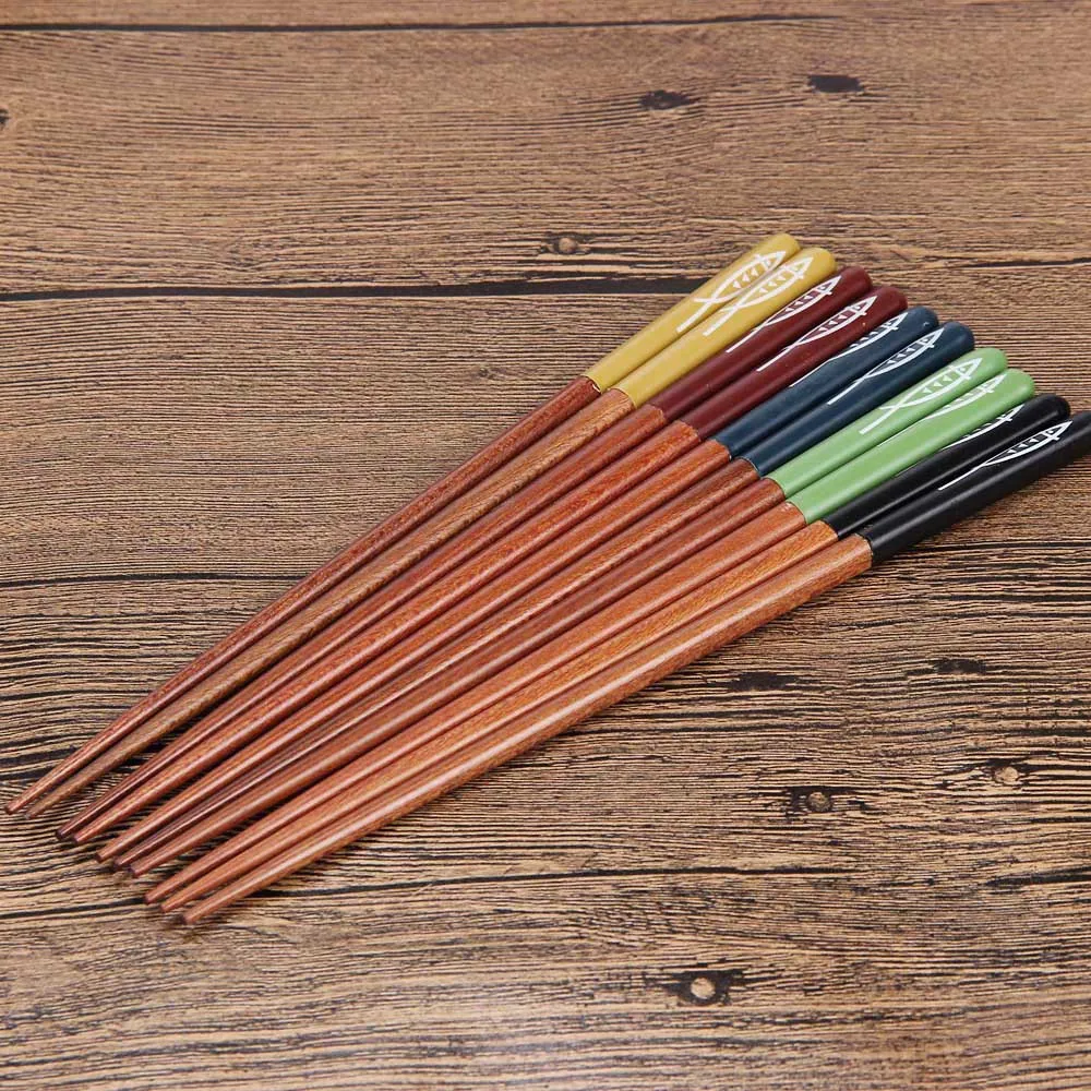 Деревянные китайские палочки для еды 5 пар Японский Натуральный Бук Мультяшные