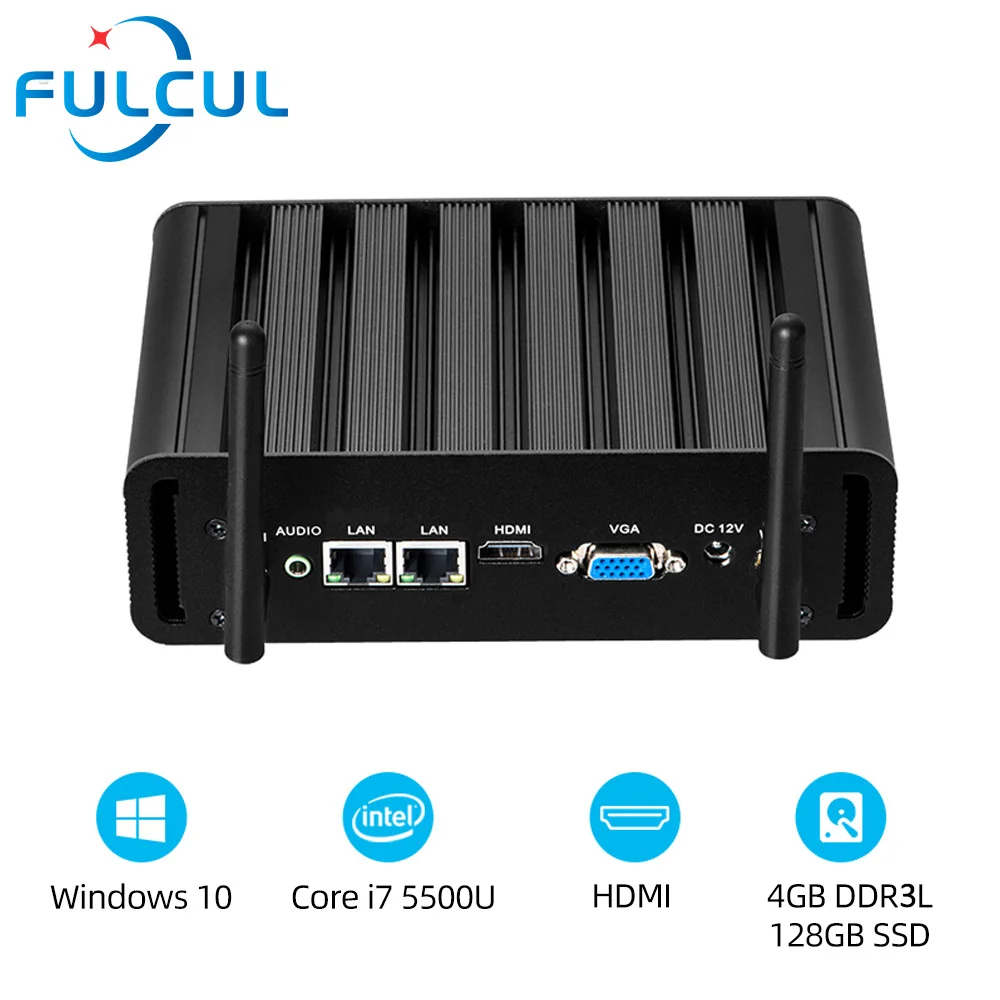 Безвентиляторный промышленный мини-ПК компьютер Intel Core i7 5500U Windows Linux barebone