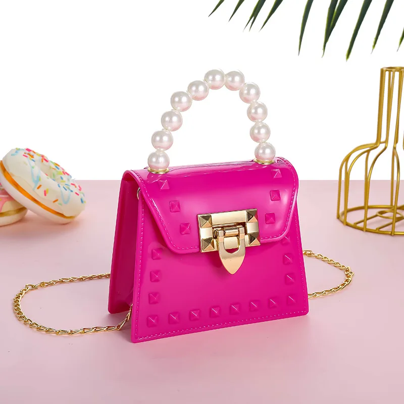 

Pearl New Chain Diagonal Jelly Bag Fashion Candy Color Shoulder Bag Multicolor Mini Handbag PVC Diamond Pattern Female Bag