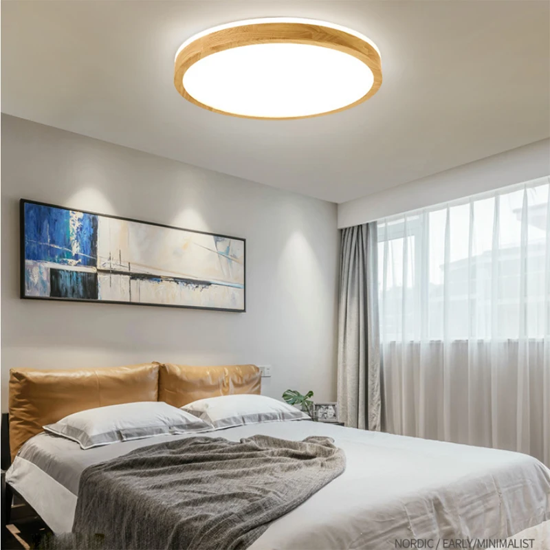 

Wood LED Ceiling Lamp BedRoom Living Room Lighting Fixture Kitchen and Bathroom Lamp Surface Installation
