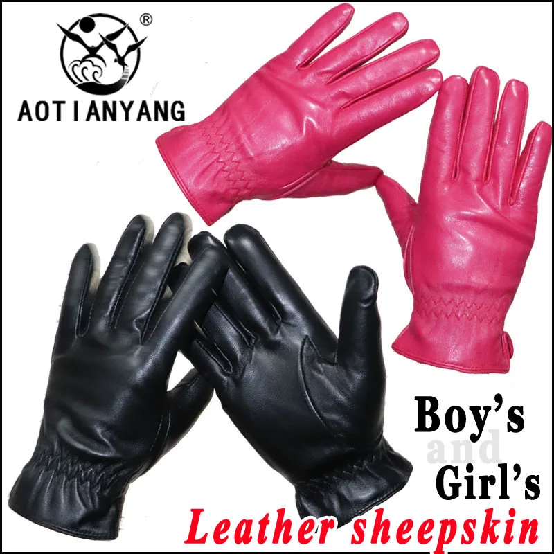 AOTIANYANG  Brand Leather Gloves Children Sheepskin Gloves Boys and Girls Outdoor Cold and Warm   pupils new style Kids Gloves