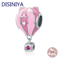 disiniya genuine 925 sterling silver cute cat ear pink enamel beads charm fit women original silver charms bracelet zscc001378