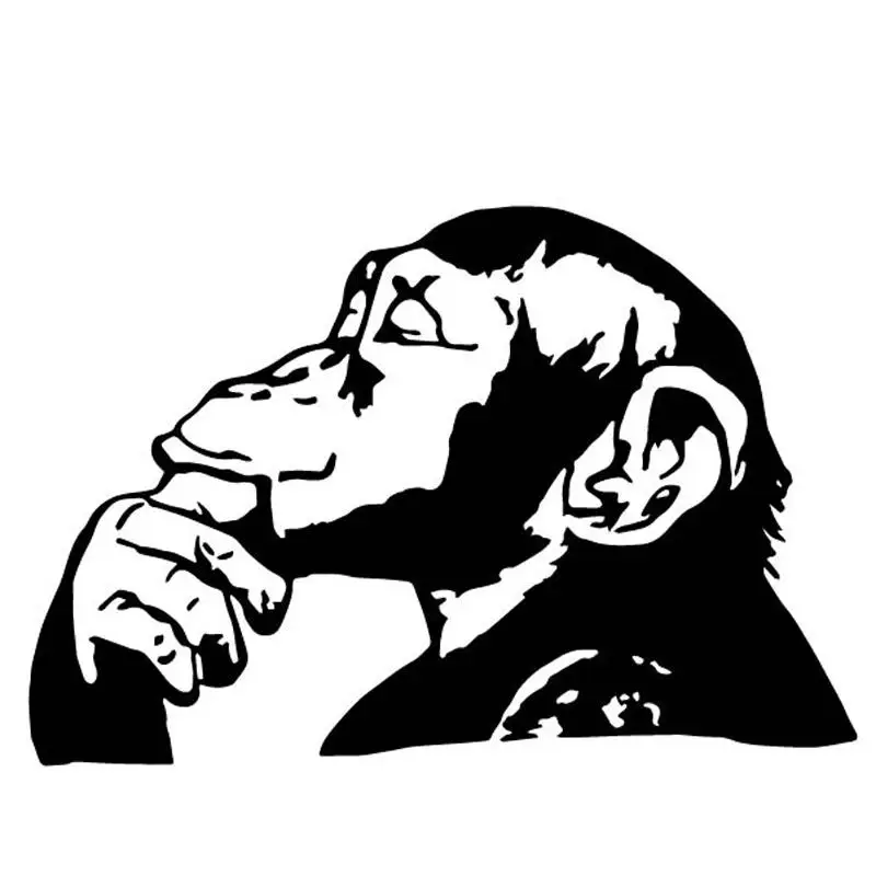 

Small Town 16.3CM*11.2CM Chimpanzees In Thinking Car Trunk Decor Car Sticker Vinyl Decal Black/Silver C4-1847