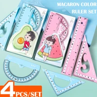 4pcslot 15cm20cm macaron geometry ruler set protractor mathematical compasses for school stationery plastic straight rulers