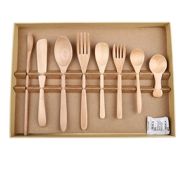 

(8pcs) Western Wooden Dinnerware Set Fine Wood Cutlery Set Tableware Gift Box