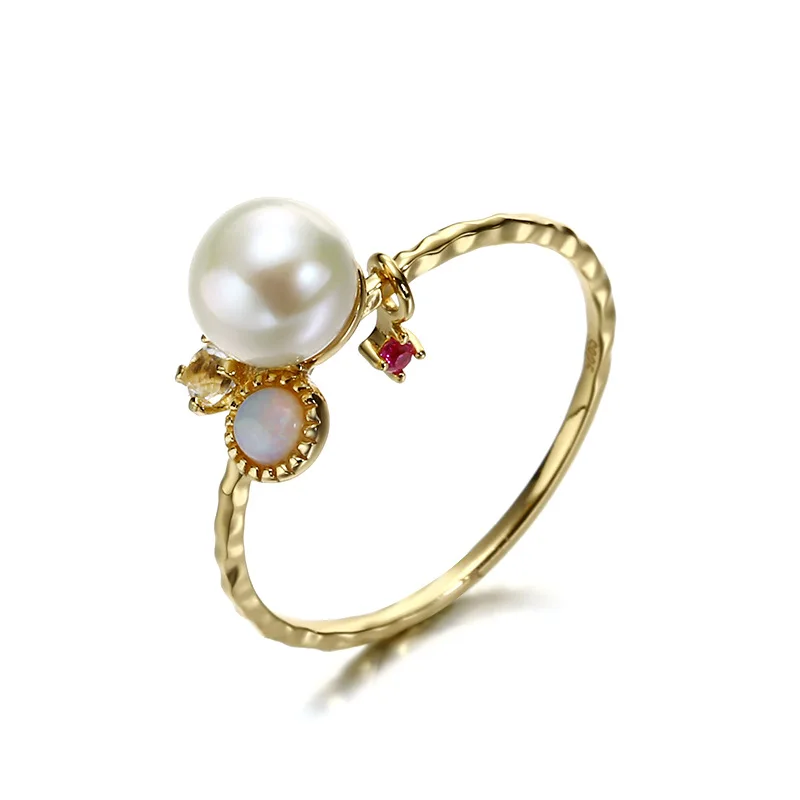 MoBuy S925 Silver Ring For Women Natural Freshwater Pearl Retro Style Opal Ruby Gemstone 14k Gold Plated Fine Jewelry MBRI135 | Украшения и