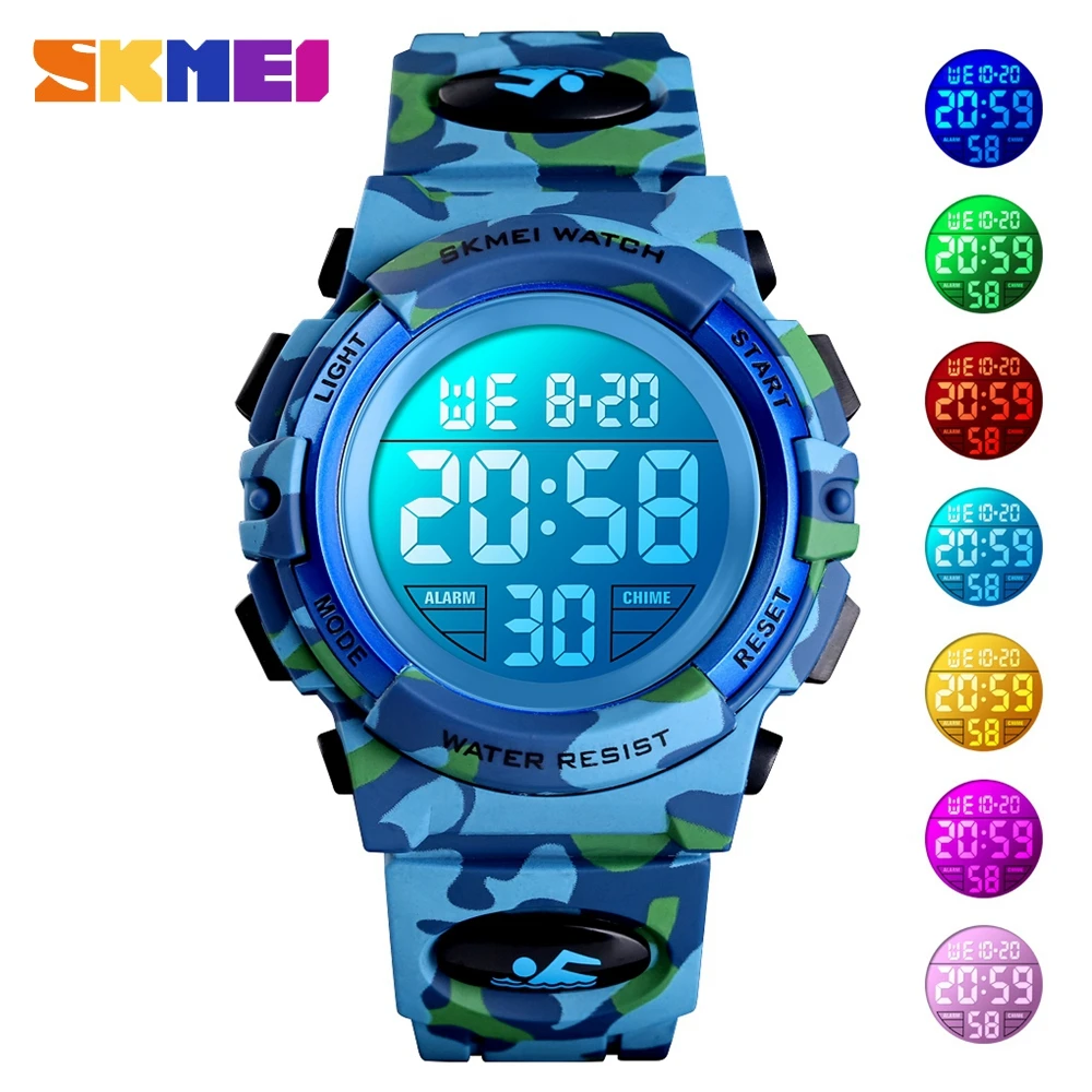 SKMEI Военные детские спортивные часы 50 м водонепроницаемые электронные наручные