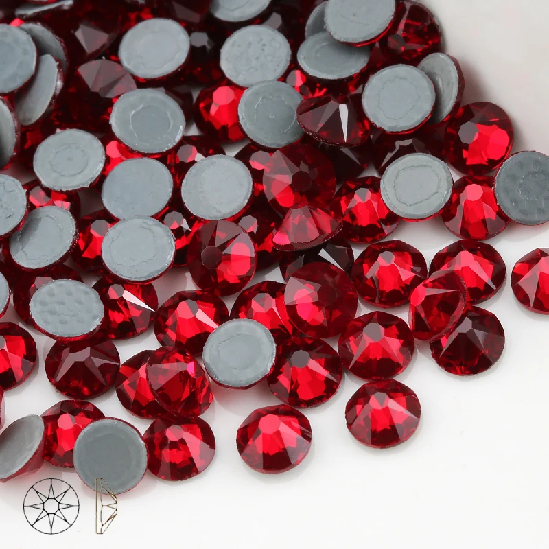 siam 8 big 8 small cutting surface Hot Fix Crystal Rhinestones Glass Hotfix Strass Stone Crystals AB Iron on Clothes - Color: siam