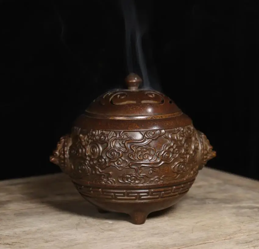 Archaize seiko brass double dragon head Auspicious clouds Incense burner household decoration crafts statue | Дом и сад
