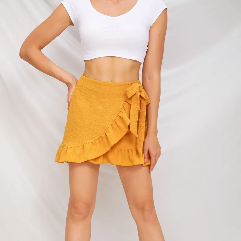 

2021new Short Skirts2020 Boutique Women's Solid Lace Up Zipper Skirt Bubble Cloth Ruffle Skirt Gothic Mini Skirt
