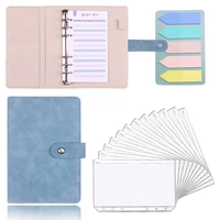 26pcs a6 pu leather notebook binder budget envelope system with 12pcs clear binder zipper pockets 12 budget sheetscolor labels