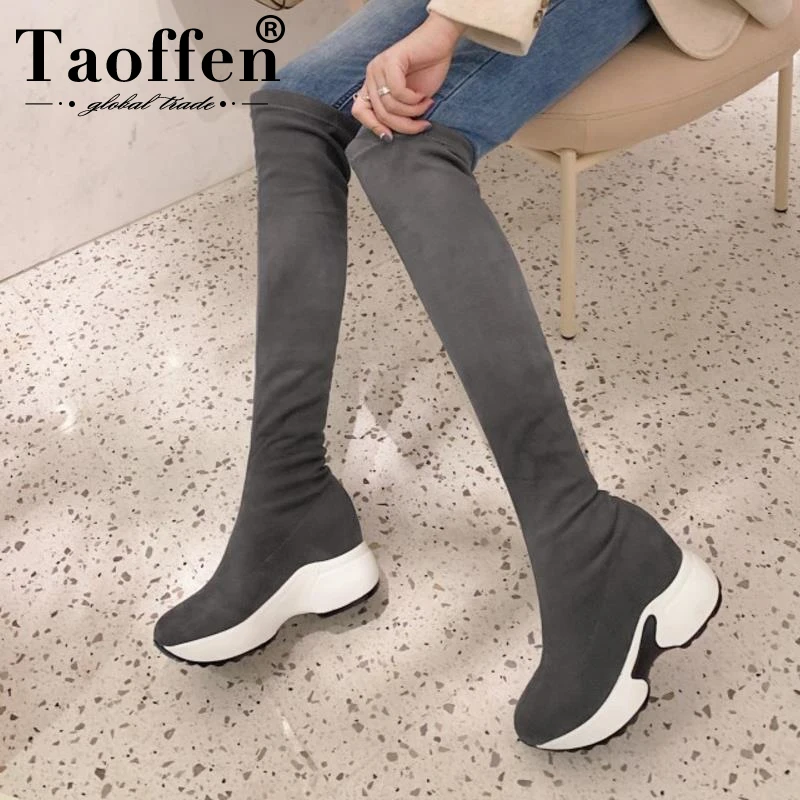 Женские эластичные сапоги taofen высокие до колена на осень и зиму размеры 34 43