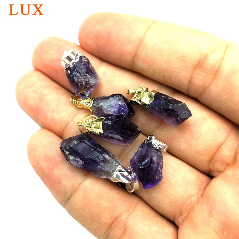 Натуральный крошечный 15 мм с необработанными аметистами подвеска Золотое